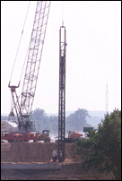 Preapring to Drive Pilings for Bridge Abutment
