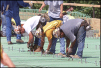 Workers Tying Deck Steel on Span Four