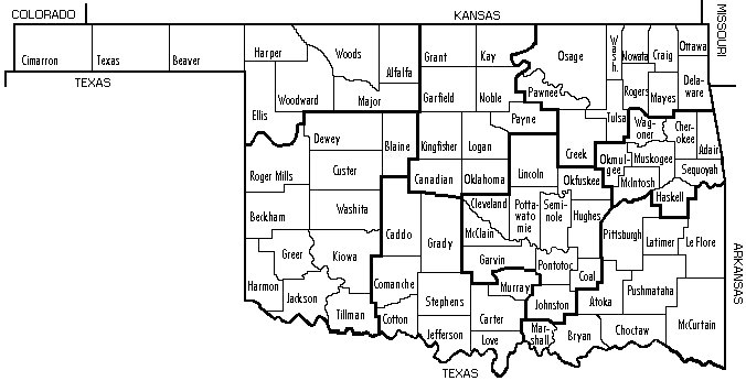 Oklahoma state map with counties
