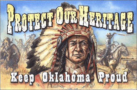 Second Place Award, 9 - 12th grade,Kevin Kurtz, 10th grade, Tulsa. Indian Chief with slogan Protect our heritage, Keep Oklahoma proud. 