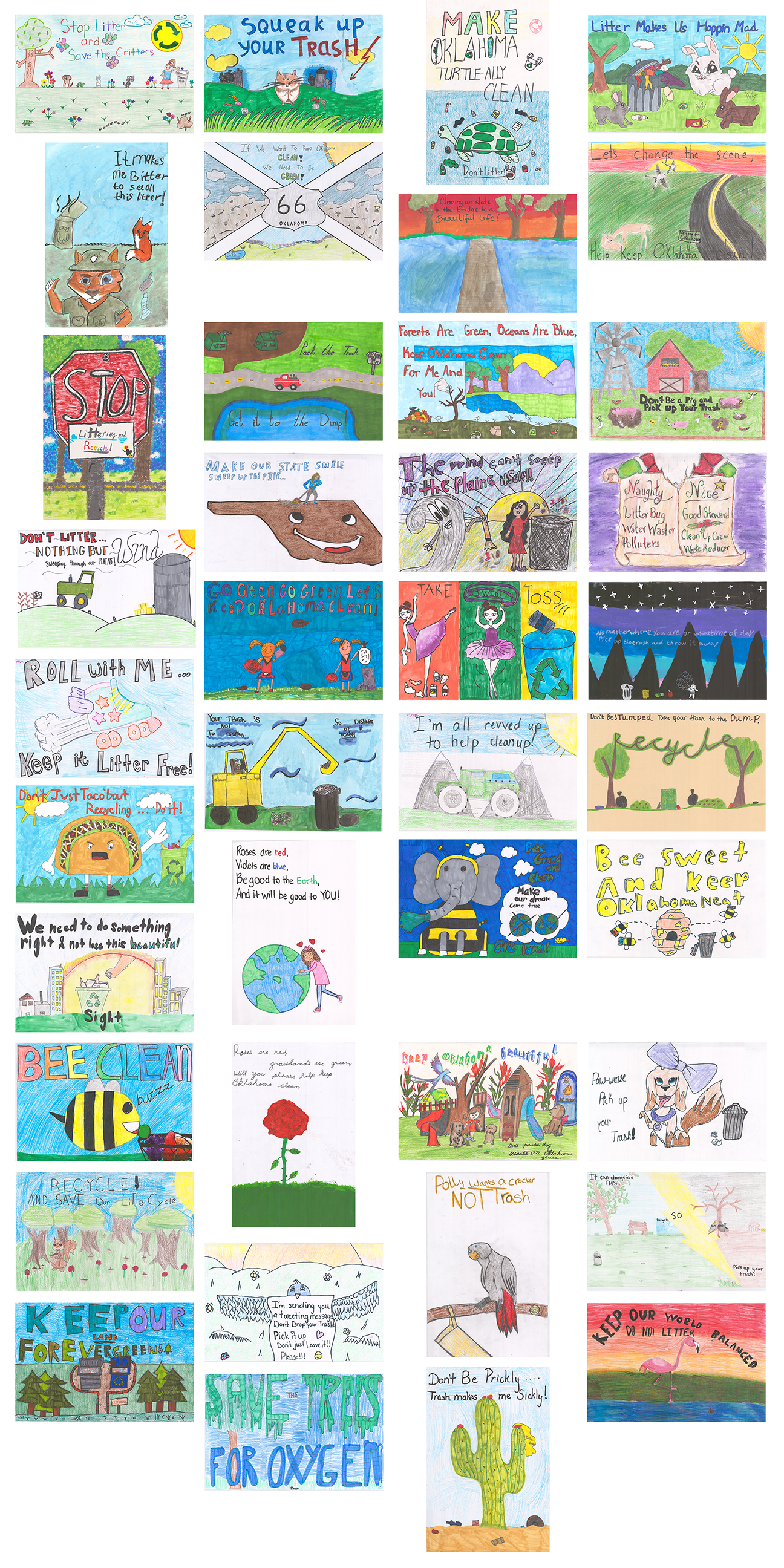 compilation image of children's hand-drawn art posters