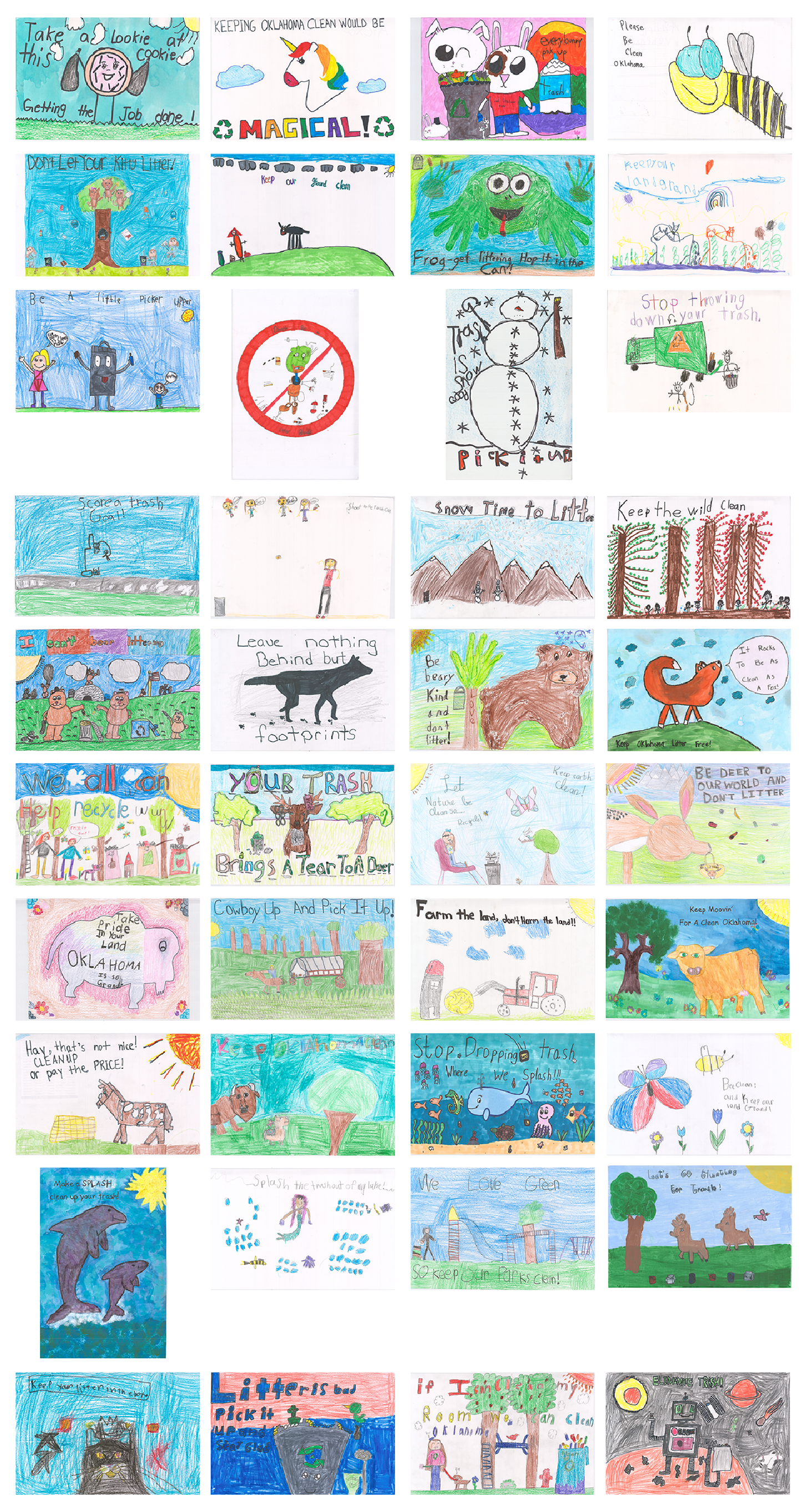 compilation image of children's hand-drawn art posters