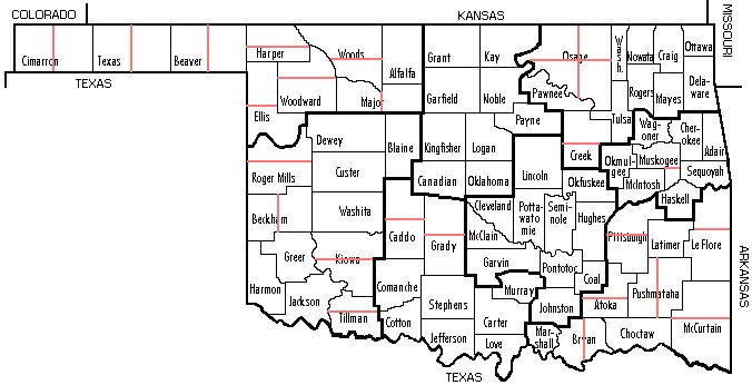 Oklahoma state map with counties