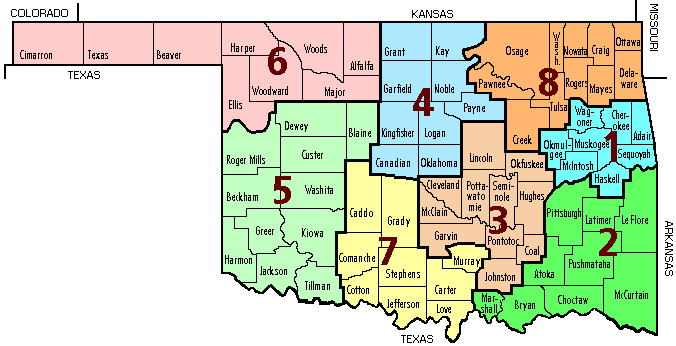 Oklahoma state map with counties shown