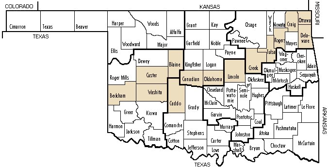 Oklahoma state map with counties