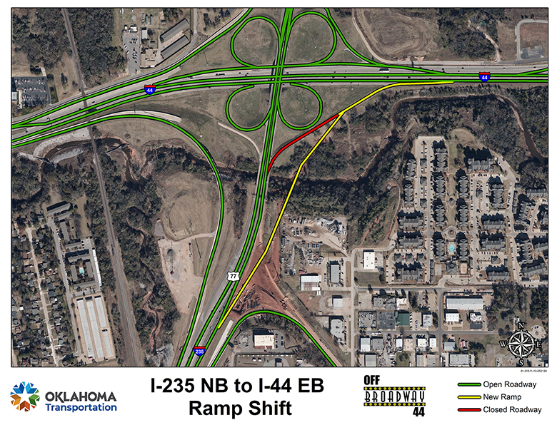Northbound I-235 to eastbound I-44 ramp opening