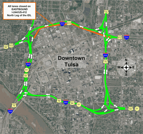 Aerial picture of construction area showing routes