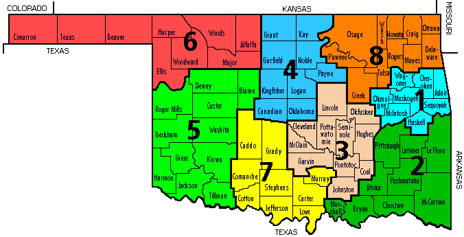 Oklahoma state map with counties